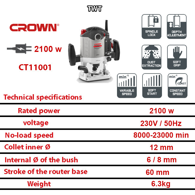 لاوتر حليه إلكترونى كراون 12 مم 2100 وات موديل CROWN – CT11001
