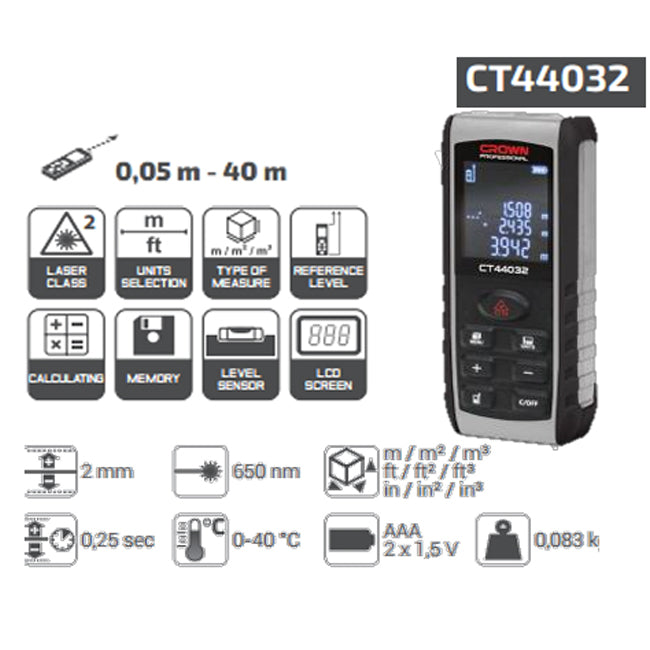 متر ليزر كراون 40 متر ديجيتال موديل CROWN – CT44032