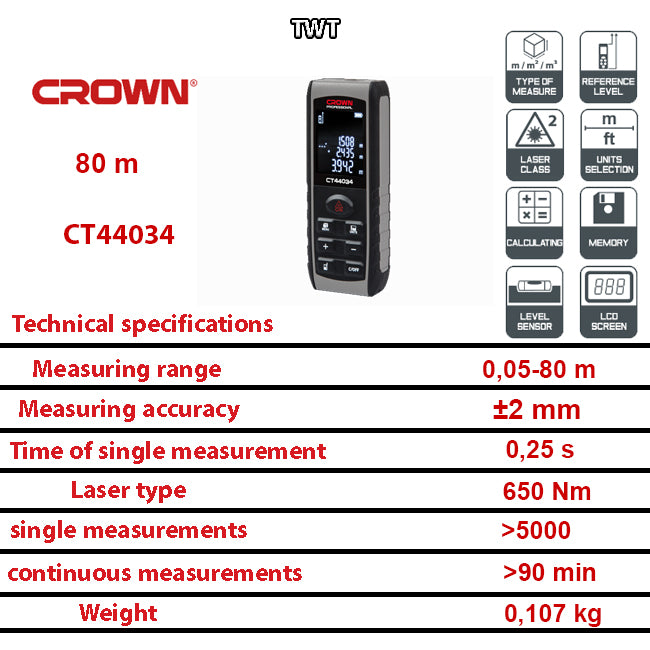 متر ليزر كراون ديجيتال 80 متر موديل CROWN – CT44034