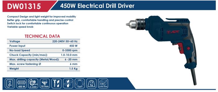 شنيور 10 مم 450 وات يمين وشمال اي بي تي موديل APT DW01315