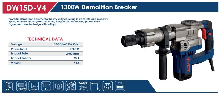 شاكوش تكسير 1300 وات 7 كيلو اي بي تي موديل APT DW15D-1V4 HEX