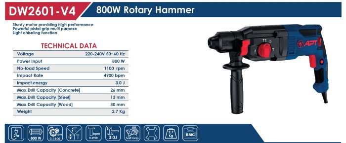 كيت شاكوش عدل اي بي تي يمين / يسار 800 وات 26 مم APT DW2601-V4