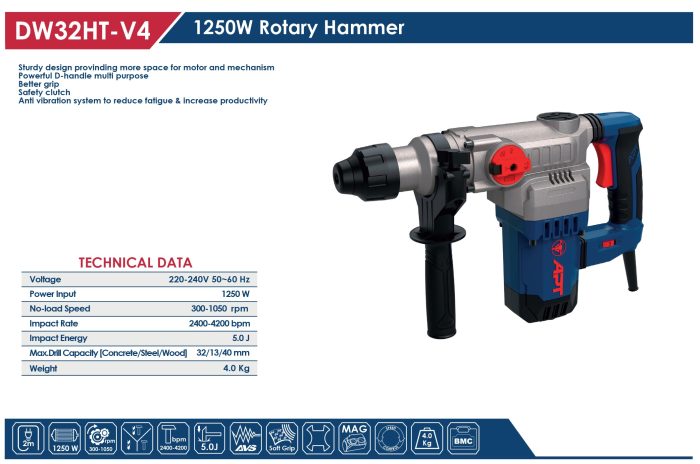 كيت شاكوش 1250 وات 32 مم اي بي تي موديل APT DW32HT-V4